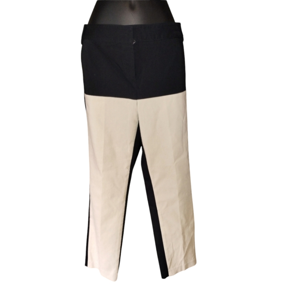 Tibi Two-Tone Colorblock Straight Leg Pants in Black and Cream